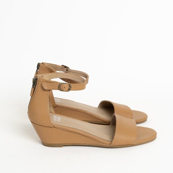 ✨ Eileen Fisher Leather Wedge Sandal Mara Tumbled Tan - Picture 2 of 15